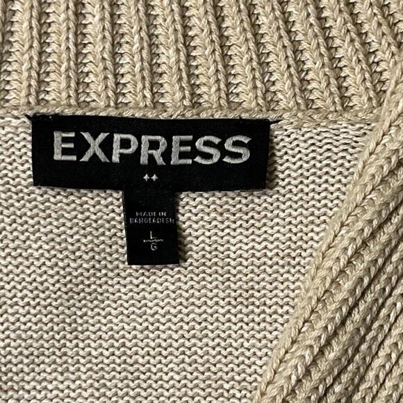 Express Mens Popover Shawl Collar Sweater sz L Twee Preppy Long Sleeve Tan Beige - Picture 5 of 8